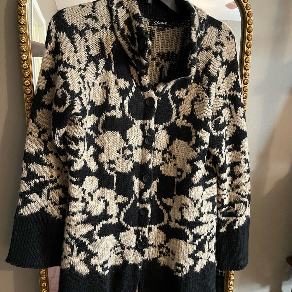 CHARLIE B Black and Cream Cardigan
